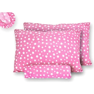 Ranforce Kumaş Lastikli Çarşaf Takımı 140x190 Pembe Yıldız Desenli