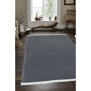 Balat Halı Saçaklı Kalın Yumuşak Kaymaz Taban Koyu Gri Peluş Halı