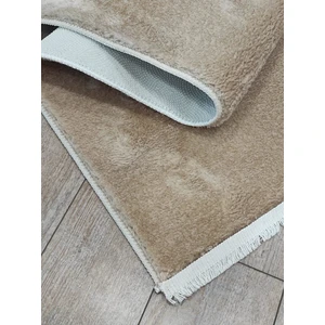 Balat Hlı Saçaklı Yumuşak Kaymaz Taban Kahverengi Peluş Halı