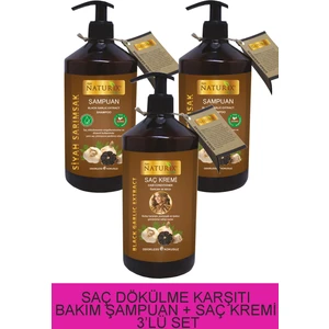 Siyah Sarımsak Şampuan 2 Adet 600 ml + Saç Saç Kremi 500 ml Bakım Seti