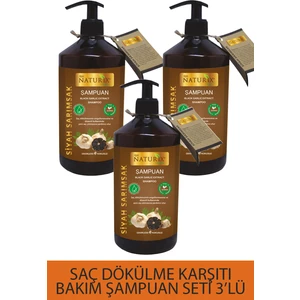 3'lü Set – Siyah Sarımsak Şampuan (600 ml) & Saç Bakım Seti – Besleyici ve Doğal Şampuan