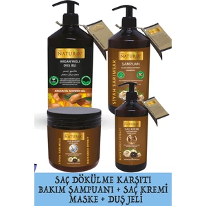 Siyah Sarımsak Şampuan 600 ml +  Saç Kremi 500 ml + Maske 500 ml +  Argan Duş Jeli 1000 ml