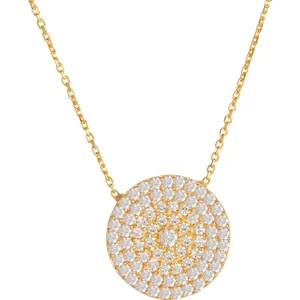 Coşar Silver Zirkon Taşlı Pırlanta Montür Altın Kaplama 16.50 mm Yuvarlak Gümüş Kolye