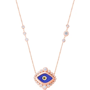 Coşar Silver Zirkon Taşlı Pırlanta Montür Sedefli Mineli Göz Desenli Rose Kaplama Gümüş Kolye