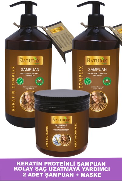 Naturix Tuzsuz Keratin Şampuan 2 Adet 600 ml Onarıcı Bakım Şampuanı + 500 ml Keratin Bakım Saç Kremi