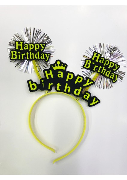 Parti Aksesuar Happy Birthday Neon Renk Doğum Günü Tacı 12 Adet