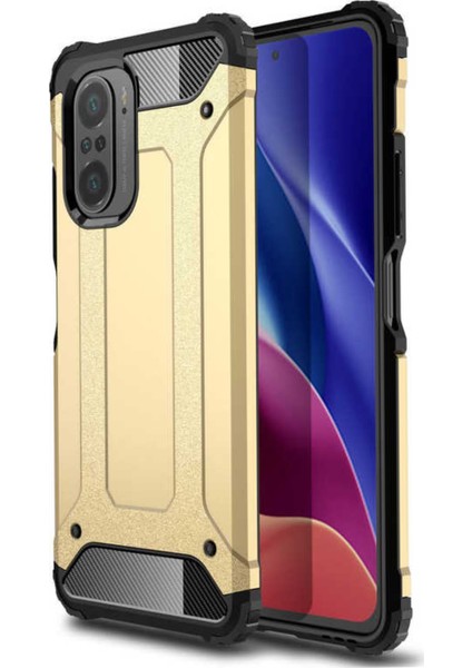 Xiaomi Poco F3 Kapak Çift Katmanlı Zırh Tank Kılıf - Gold