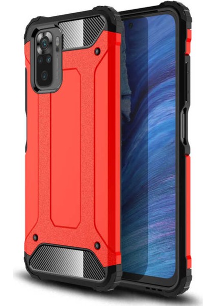 Xiaomi Redmi Note 10S Kapak Çift Katmanlı Zırh Tank Kılıf - Kırmızı