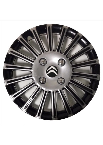 Citroen C-Elysee 15'' Inç Gri - Siyah 4'lü Set Jant Kapağı Çelik Jant Görünümlü