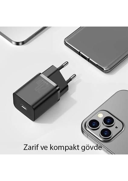 Super Si 1c 20W Hızlı Şarj Adaptörü + Type-C To Lightning iPhone Uyumlu 1m Şarj Kablosu TZCCSUP-B01