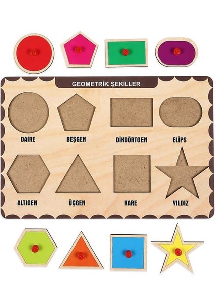 Ahşap Tutmalı Eğitici 2 Adet Yapboz Puzzle Seti