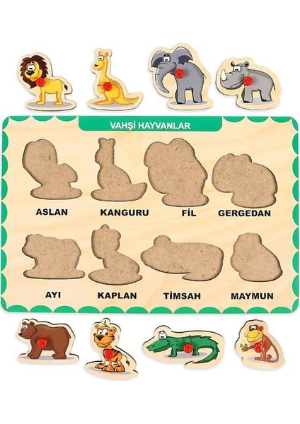 Ahşap Tutmalı Eğitici 2 Adet Yapboz Puzzle Seti