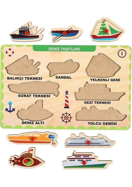 Ahşap Tutmalı Eğitici 2 Adet Yapboz Puzzle Seti