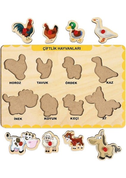 Ahşap Tutmalı Eğitici 2 Adet Yapboz Puzzle Seti