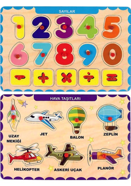 Ahşap Tutmalı Eğitici 2 Adet Yapboz Puzzle Set