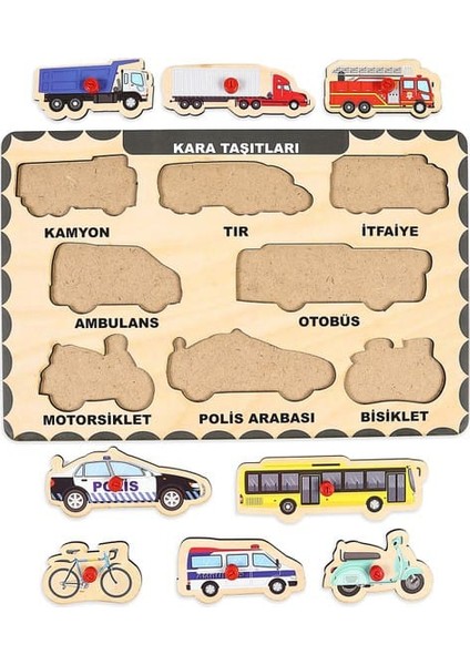 Ahşap Tutmalı Eğitici 2 Adet Yapboz Puzzle Set