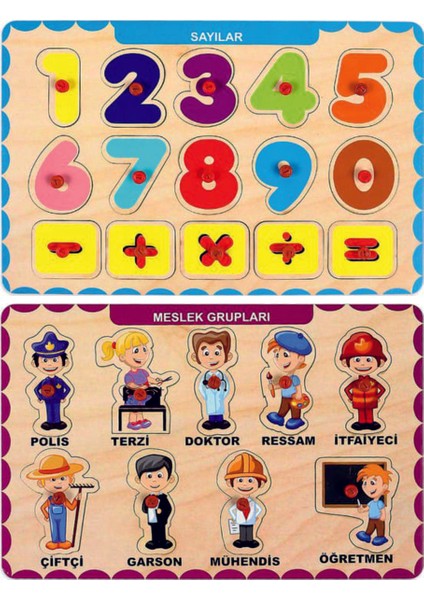 Ahşap Tutmalı Eğitici 2 Adet Yapboz Puzzle Seti