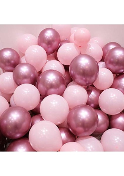 Krom Pembe ve Makaron (Pastel) Pembe Renk 15 Li Balon