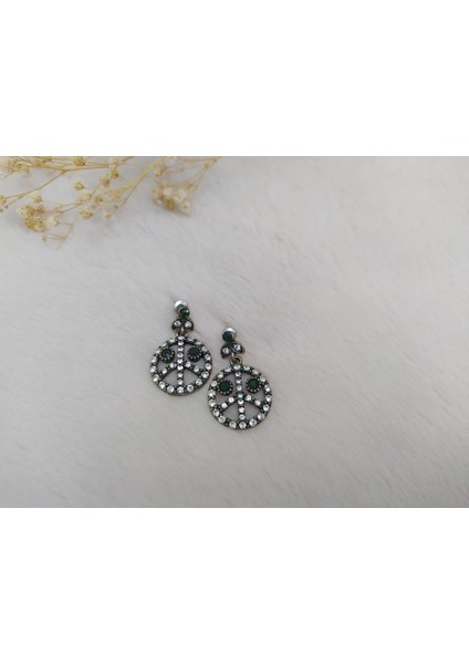 Otantik Osmanlı Motifli Swarovski Taşlı Işıltılı Hürrem Sultan Eskitme Küpe Yeşil