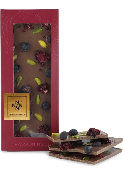 Nin Chocolate Yaban Mersini-Framuaz-Antep Fıstığı Çikolata Rüyası Sütlü Tablet Çikolata 119G