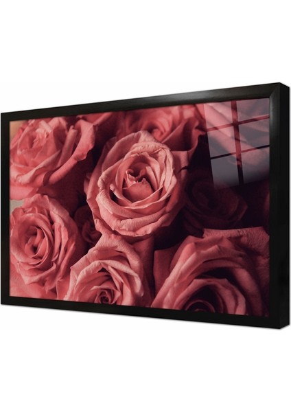 Yakın Çekim Çiçekler Çerçeveli Cam Tablo