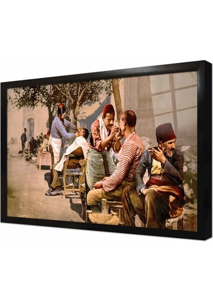 Eski Istanbul Berberler Çerçeveli Cam Tablo