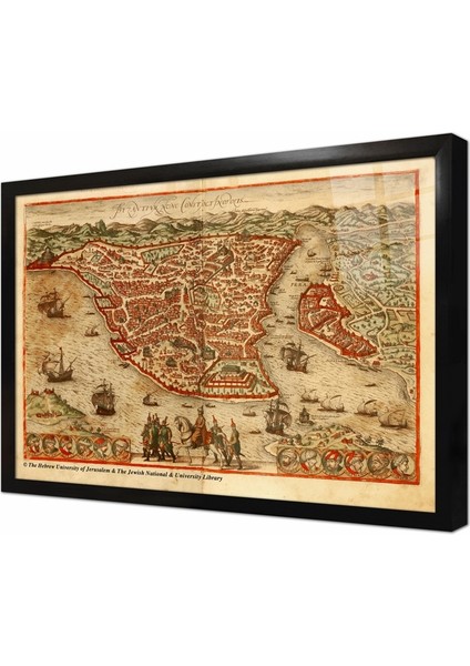 Konstantinopolis Eski Istanbul Haritası Çerçeveli Cam Tablo