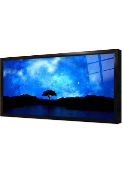 Tek Ağaçlı Gece Manzara Çerçeveli Cam Tablo