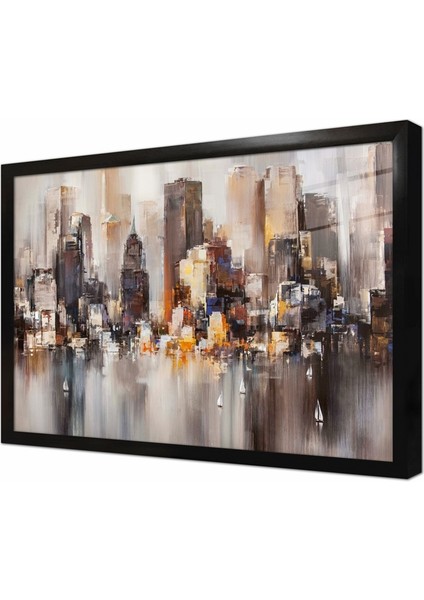 Modern Şehir Manzarası Çerçeveli Cam Tablo