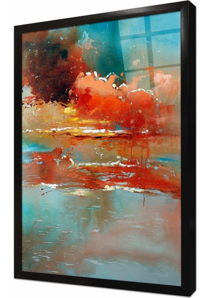 Soyut Manzara Çerçeveli Cam Tablo