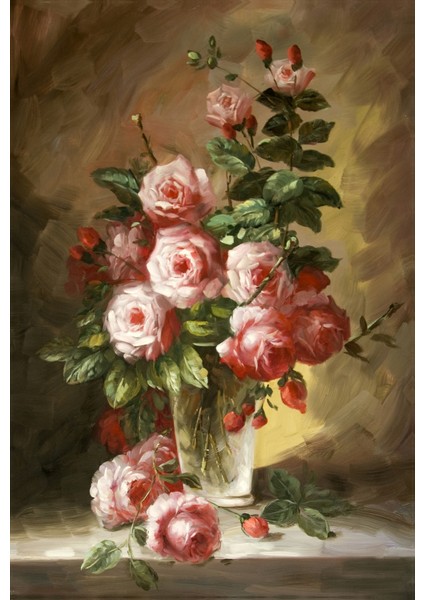 Vazoda Pembe Çiçekler Çerçeveli Cam Tablo fiyatları