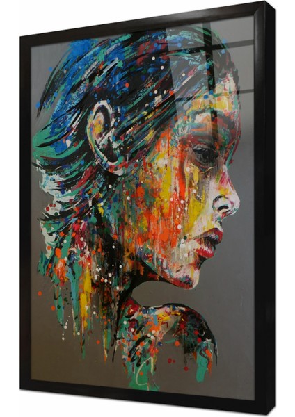 Modern Kadın Çerçeveli Cam Tablo