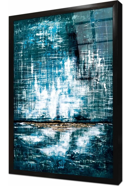 Soyut Manzara Çerçeveli Cam Tablo