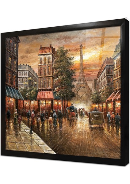 Eski Paris Şehir Gündelik Hayat Çerçeveli Cam Tablo