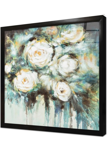 Beyaz Güller Çerçeveli Cam Tablo