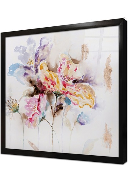Sulu Boya Çiçek Çerçeveli Cam Tablo