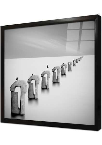Siyah Beyaz Manzara Çerçeveli Cam Tablo