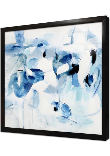 Mavili Soyut Çerçeveli Cam Tablo