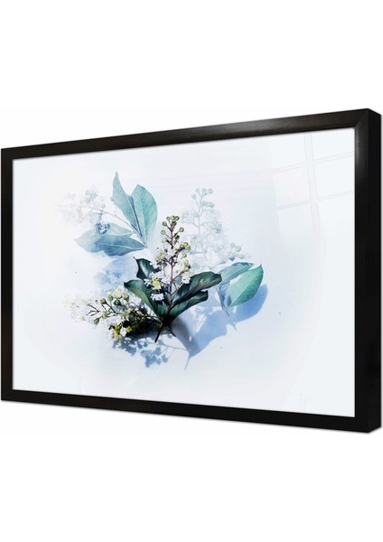 Beyaz Çiçekler Çerçeveli Cam Tablo