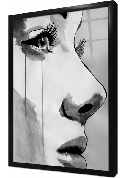 Kadın Portre Çerçeveli Cam Tablo