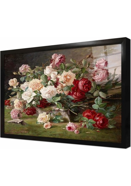 Rengarenk Güller Çerçeveli Cam Tablo