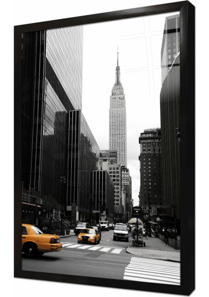New York Sarı Taksi Çerçeveli Cam Tablo