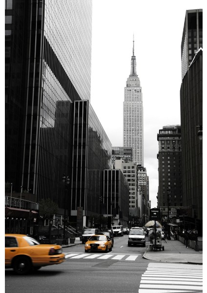 New York Sarı Taksi Çerçeveli Cam Tablo