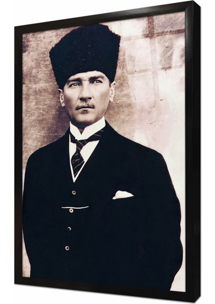 Kalpaklı Atatürk Çerçeveli Cam Tablo