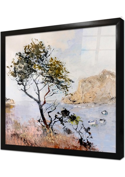 Tek Ağaçlı Doğa Manzara Çerçeveli Cam Tablo
