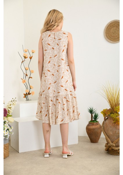 Kadın Bisiklet Yaka Sıfır Kol Kat Detaylı Empirme Elbise fiyatları