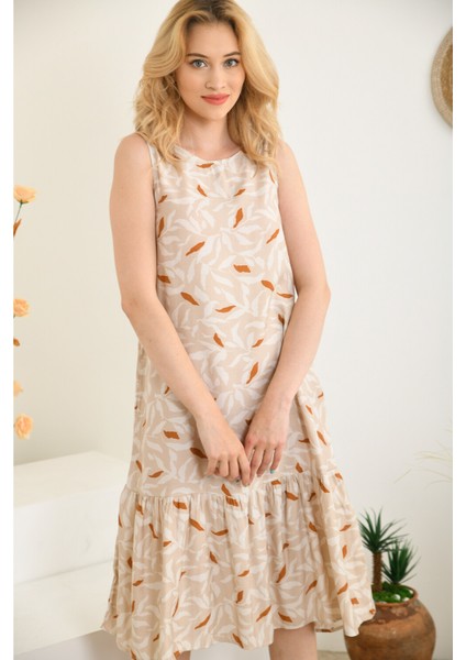 Kadın Bisiklet Yaka Sıfır Kol Kat Detaylı Empirme Elbise modelleri