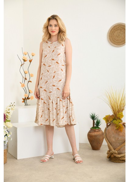 Kadın Bisiklet Yaka Sıfır Kol Kat Detaylı Empirme Elbise fırsatları