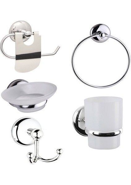Yuvarlak Havluluklu 5'li Banyo Aksesuar Seti Kapaklı