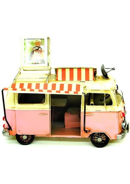 Dekoratif Metal Minibüs Çerçeveli ve Tenteli Vintage Hediyelik